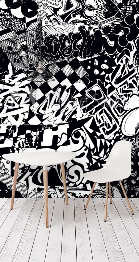Image de Black and white seamless pattern graffiti sticker bombing